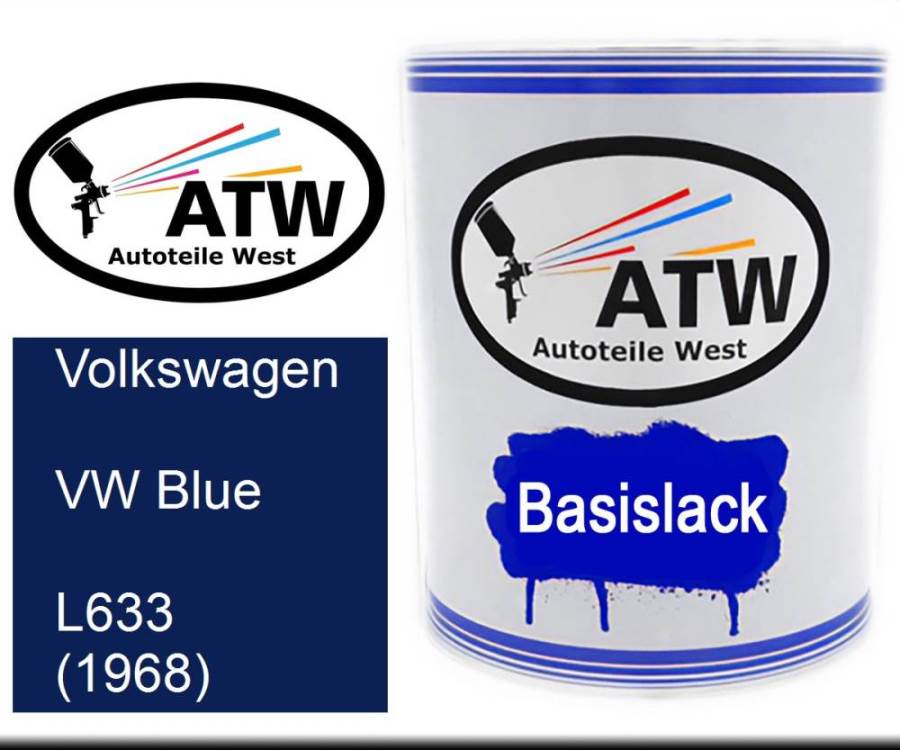 Volkswagen, VW Blue, L633 (1968): 1L Lackdose, von ATW Autoteile West.